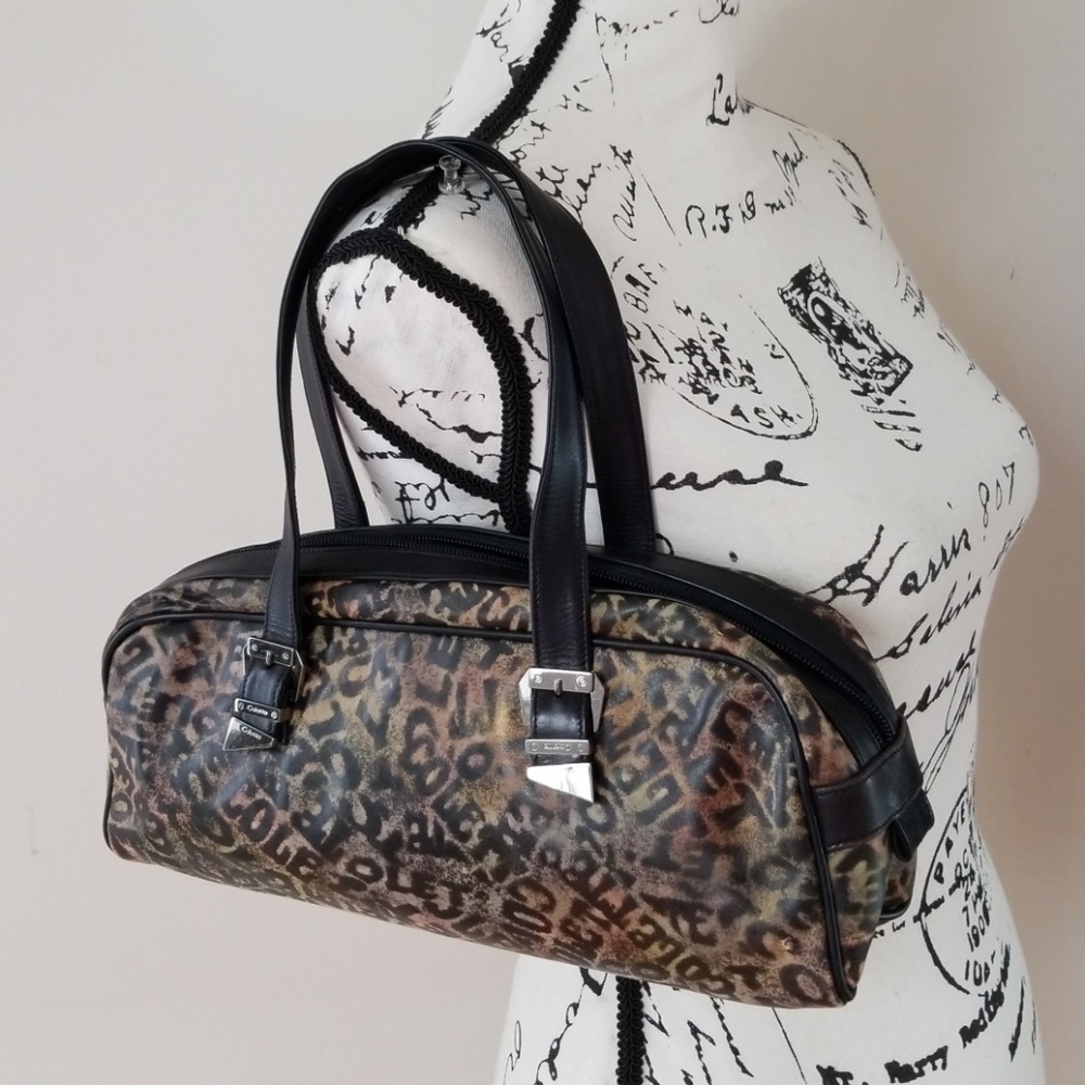 VTG Colette Signiture Animal Print Leather Satchel in brown tan and black.